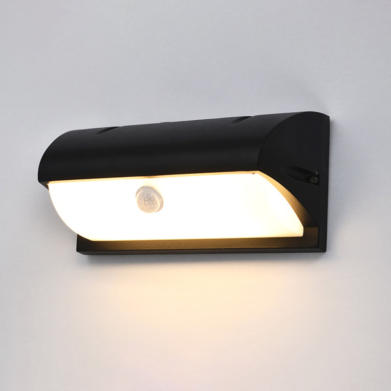 Outdoor LED Wall Lamp Modern Black Sconce Light Fixture with Rectangular Acrylic Shade