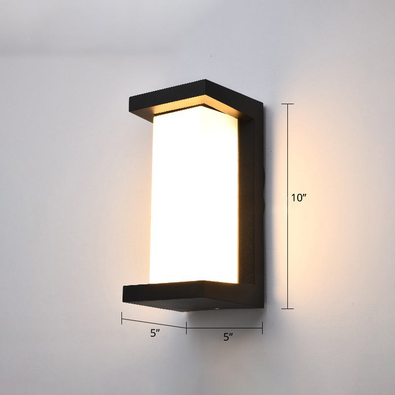 Outdoor LED Wall Lamp Modern Black Sconce Light Fixture with Rectangular Acrylic Shade