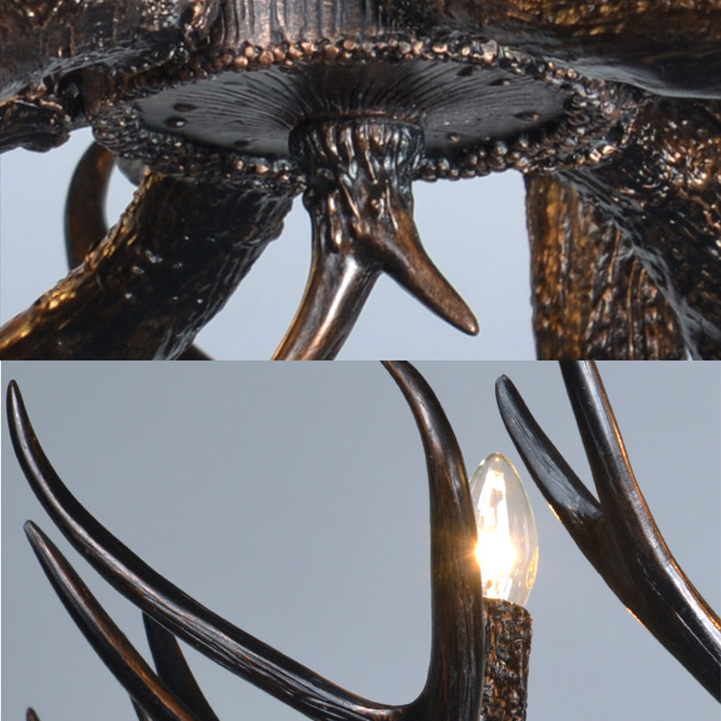 3/5/6 Heads Resin Chandelier Vintage Style Black Candelabra Living Room Pendant Light with Adjustable Chain