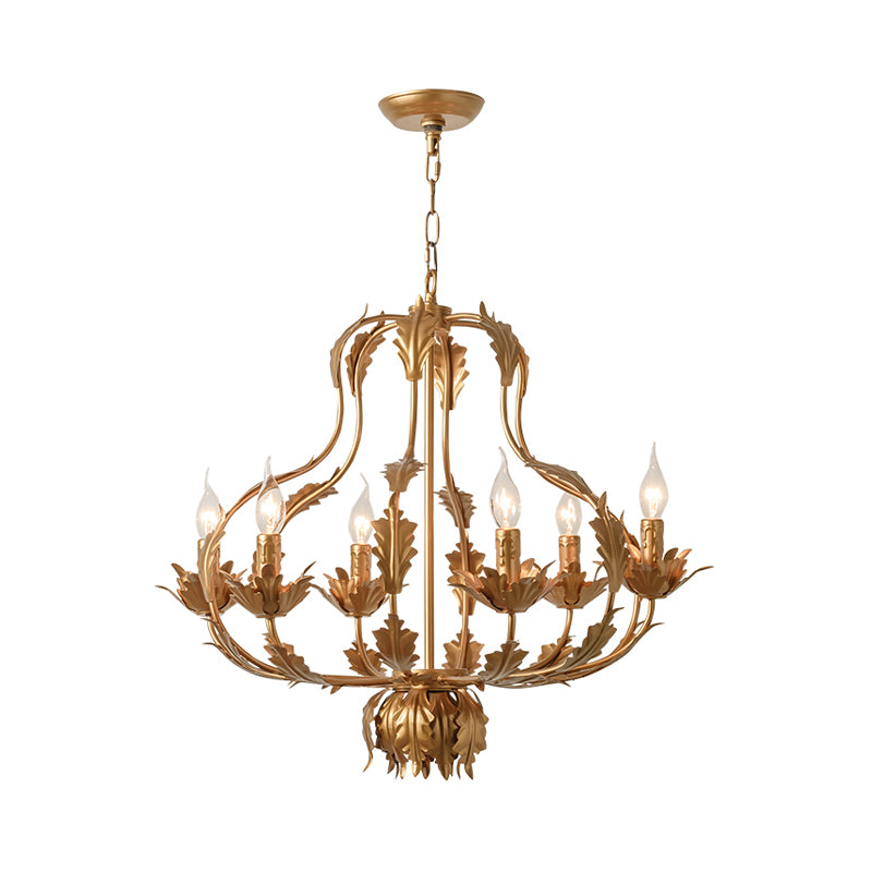 Gold Gourd Chandelier Lighting Traditional Metal 6 Bulbs Pendant Light Fixture for Living Room