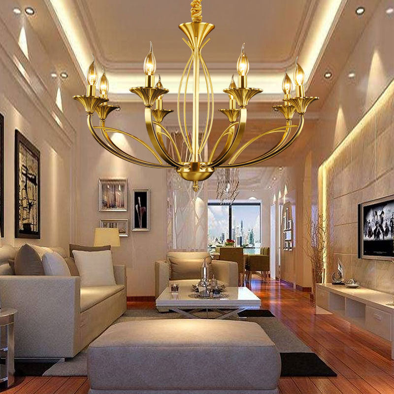 Branch Metal Hanging Chandelier Retro 8 Heads Brass Ceiling Pendant Light for Living Room