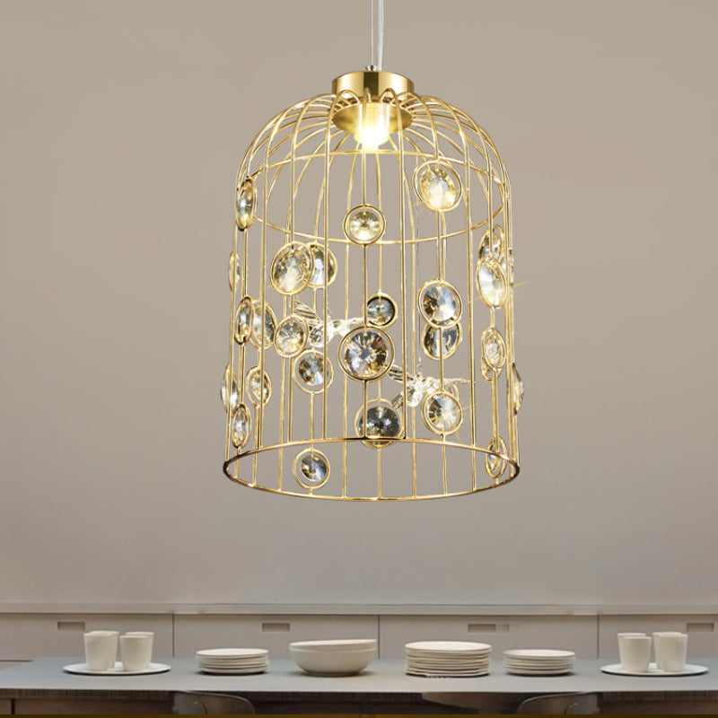Bird Cage Suspension Pendant Modern Metal 4 Bulbs Hanging Ceiling Light in Gold for Dining Room