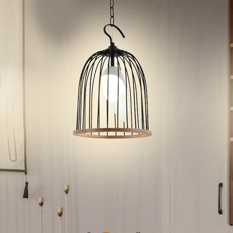 Black Bird Cage Hanging Lamp Modern 1 Head Metal Ceiling Pendant Light for Living Room