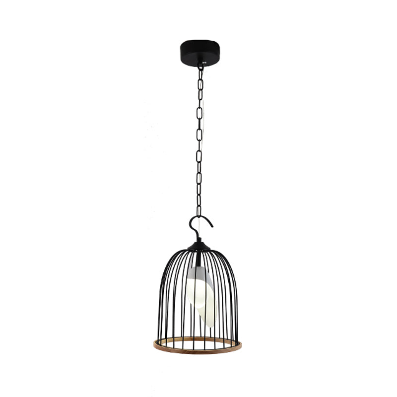 Black Bird Cage Hanging Lamp Modern 1 Head Metal Ceiling Pendant Light for Living Room
