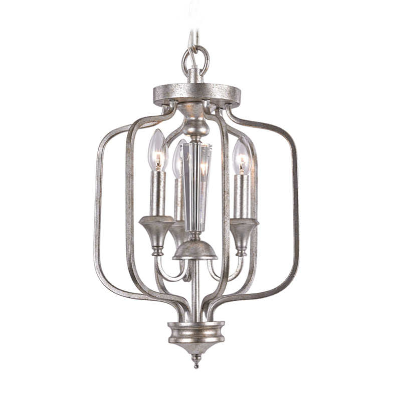 Traditional Candle Hanging Chandelier Metal 3 Bulbs Suspension Light in Aged Silver for Dining Room