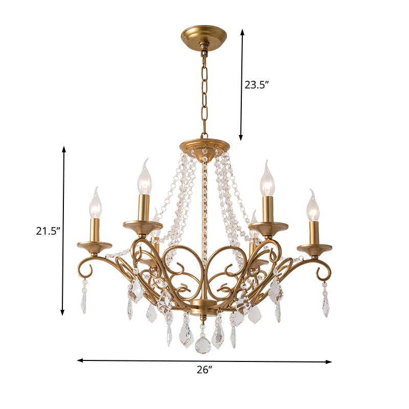 Modernism Sputnik Chandelier Metal 6 Heads Hanging Light Fixture in Gold with Crystal Drop