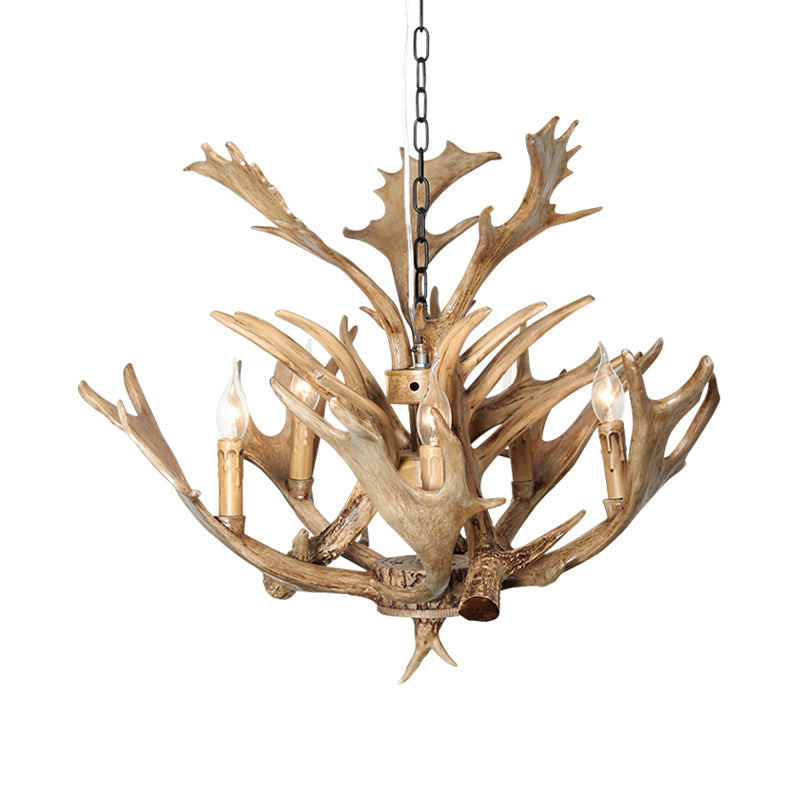 Salle de salle à manger de bougie lampe suspendue à la résine traditionnelle 5 ampoules marron clair