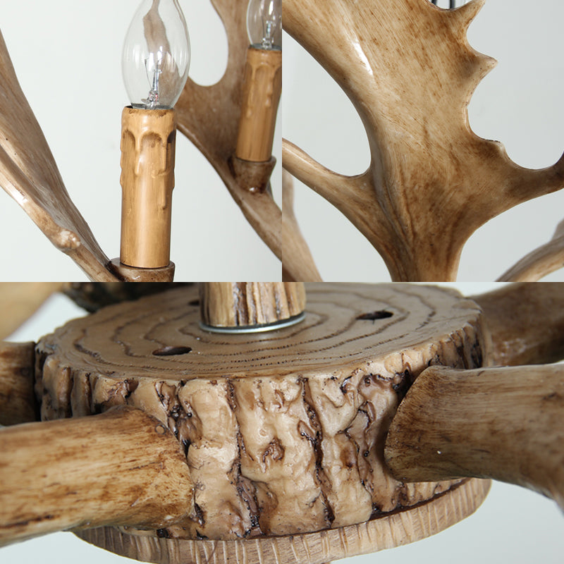 Salle de salle à manger de bougie lampe suspendue à la résine traditionnelle 5 ampoules marron clair