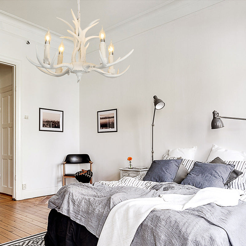 Résine White Hanging Chandelier Bougie 4/8 Bulbes Prendants Traditional Prendant Lightture for Chadow