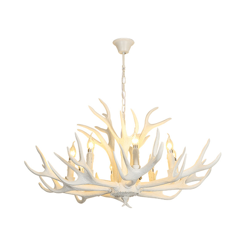 Traditional Candelabra Hanging Pendant 8 Lights Resin Ceiling Chandelier in White for Living Room