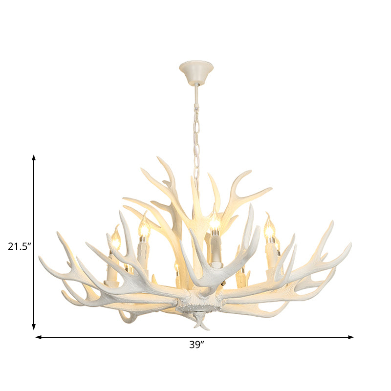 Traditional Candelabra Hanging Pendant 8 Lights Resin Ceiling Chandelier in White for Living Room