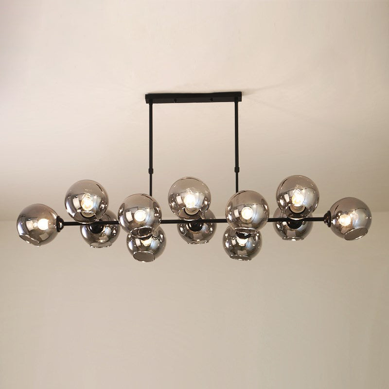 Black Global Island Lighting Modern 8/12 Heads Smokey-Glass Hanging Lamp Kit for Living Room