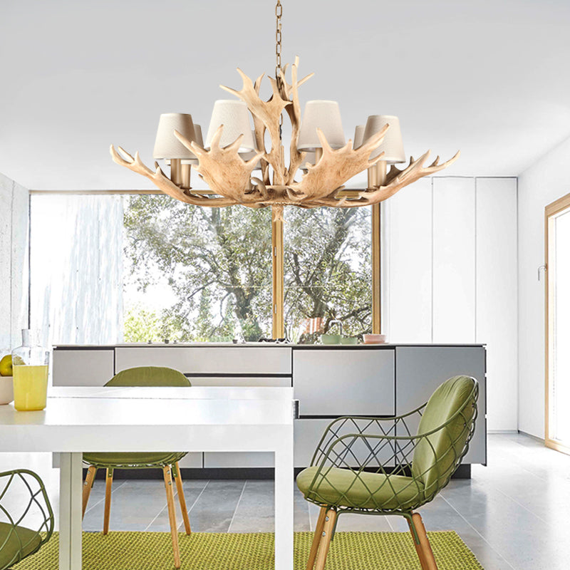 8 Lights Chandelier Lighting Fixture Rustic Conical Resin Hanging Light in Light Brown for Dining Room