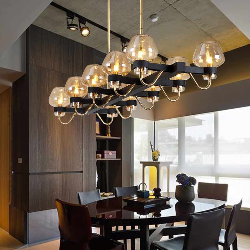 10 bulbes tasse lampe de l'île lampe contemporaine transparente / ambre / verre fumé Éclairage en suspension en noir / laiton pour la chambre