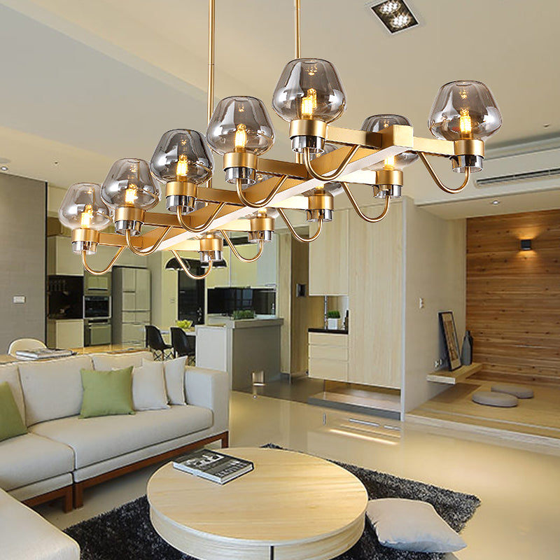 10 bulbes tasse lampe de l'île lampe contemporaine transparente / ambre / verre fumé Éclairage en suspension en noir / laiton pour la chambre