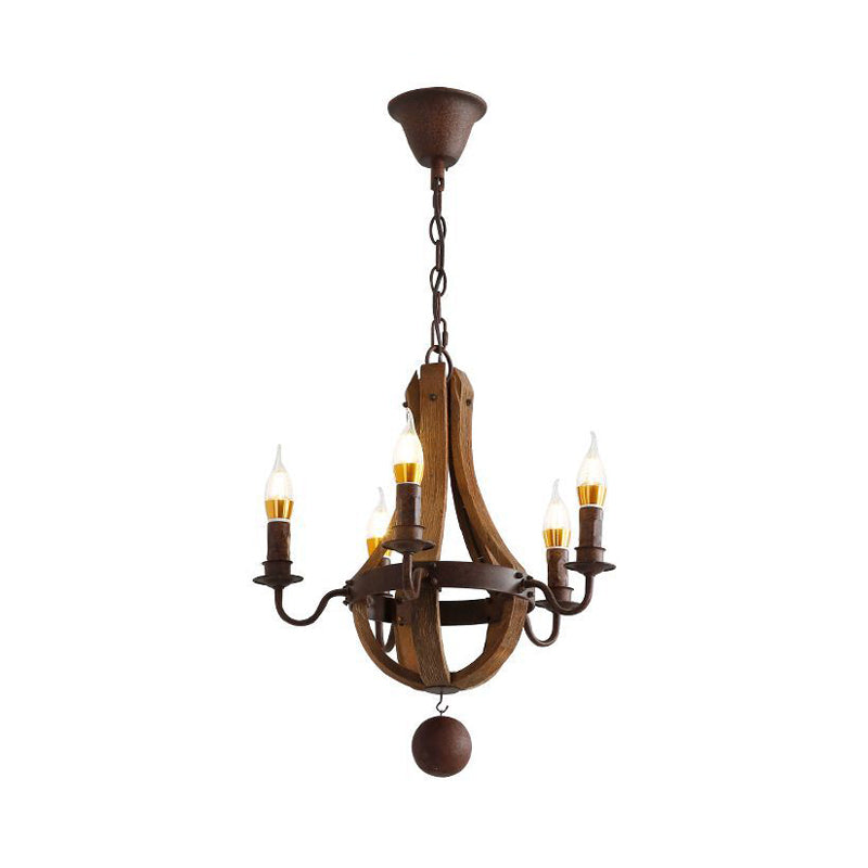 Rust 5 Lights Chandelier Lighting Rustic Wooden Basket Pendant Lamp for Restaurant, 16.5"/19.5" Wide