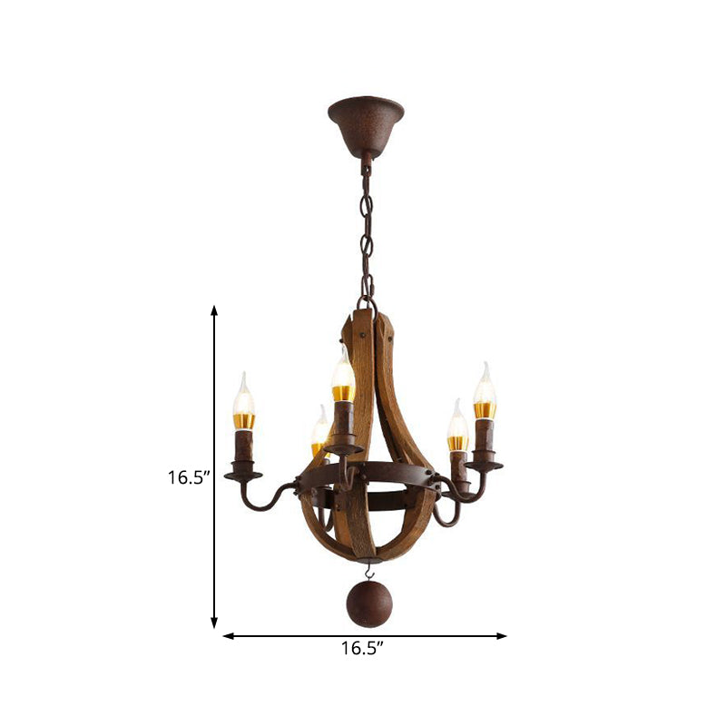Rust 5 Lights Chandelier Lighting Rustic Wooden Basket Pendant Lamp for Restaurant, 16.5"/19.5" Wide