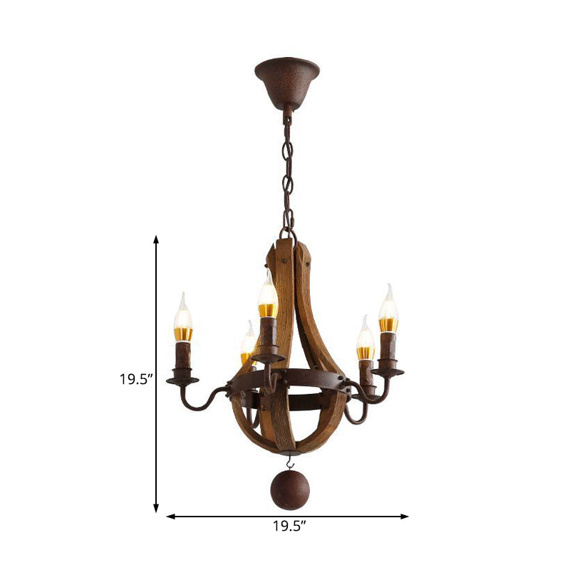 Rust 5 Lights Chandelier Lighting Rustic Wooden Basket Pendant Lamp for Restaurant, 16.5"/19.5" Wide
