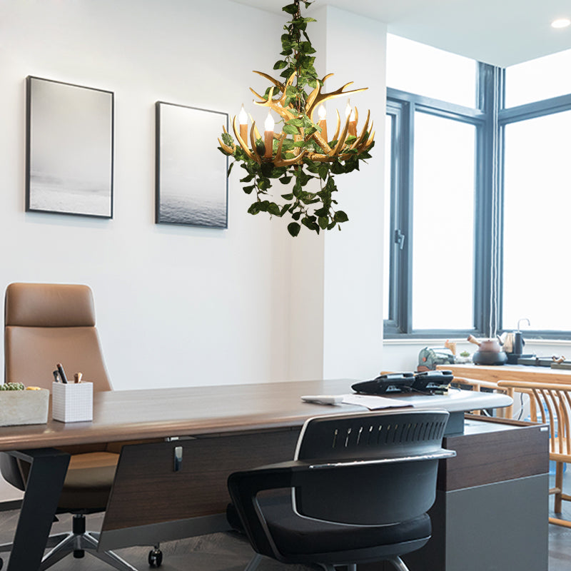 Candle Living Room Hanging Lamp Rustic Resin 4/6/12 Bulbs Pink/Green Chandelier Pendant Light