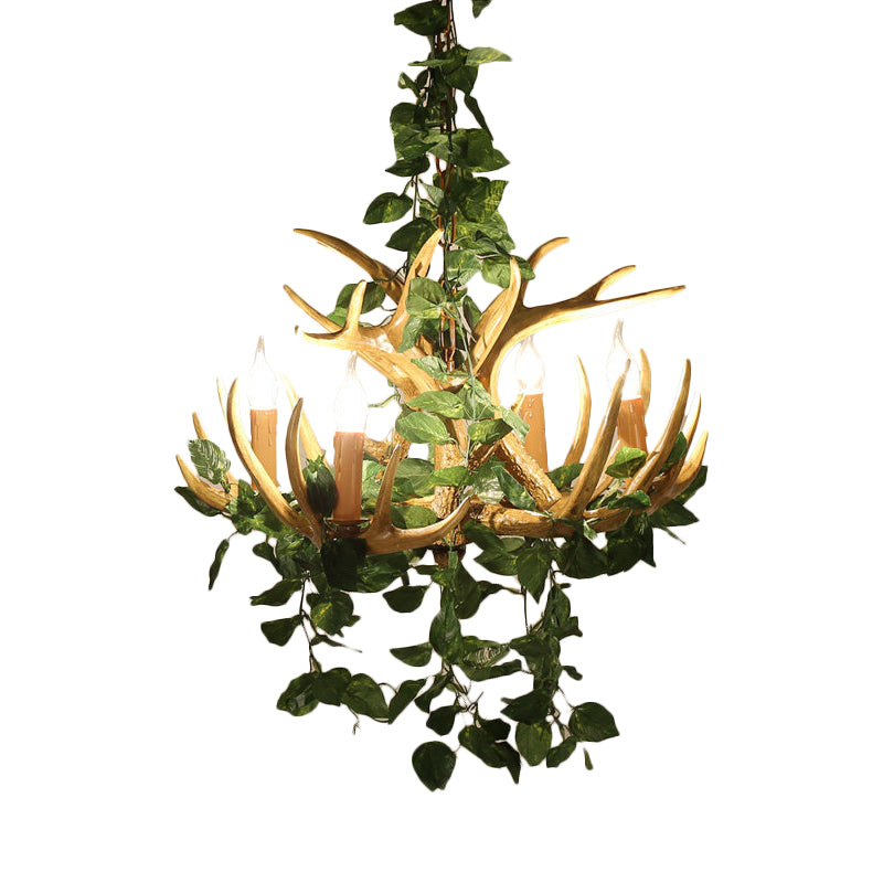 Candle Living Room Hanging Lamp Rustic Resin 4/6/12 Bulbs Pink/Green Chandelier Pendant Light