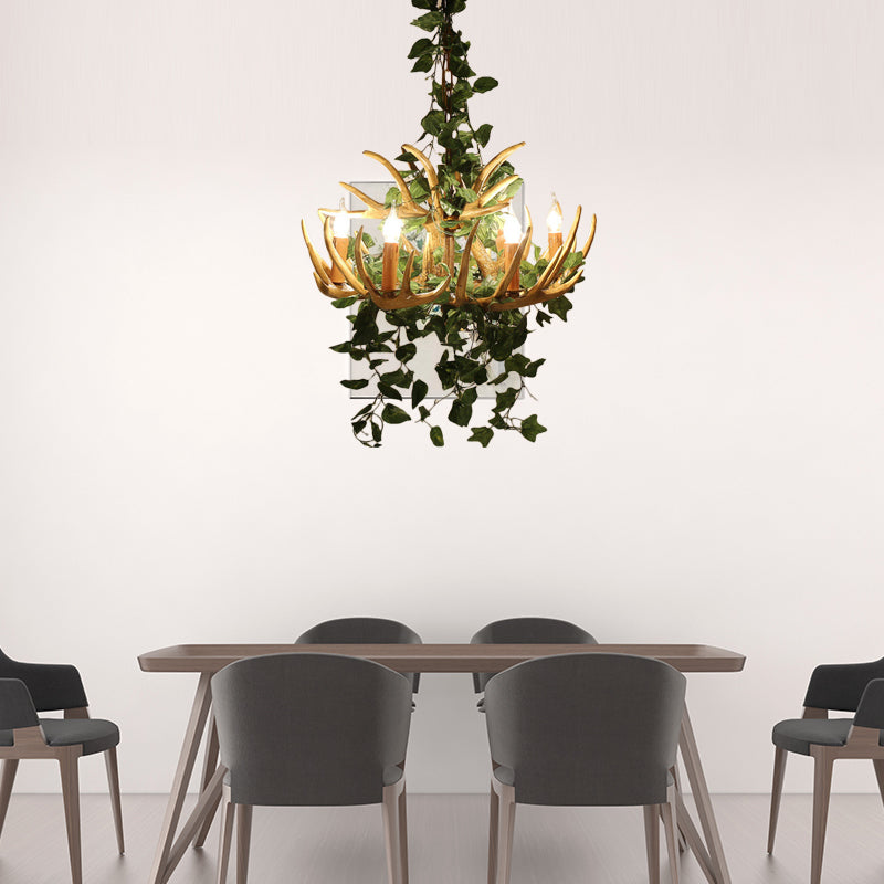 Candle Living Room Hanging Lamp Rustic Resin 4/6/12 Bulbs Pink/Green Chandelier Pendant Light