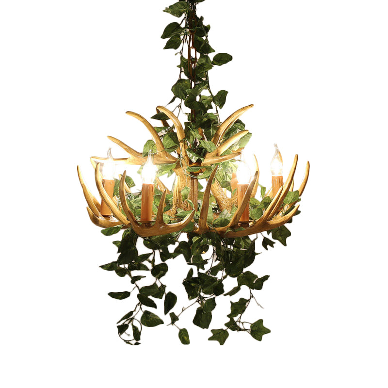 Candle Living Room Hanging Lamp Rustic Resin 4/6/12 Bulbs Pink/Green Chandelier Pendant Light