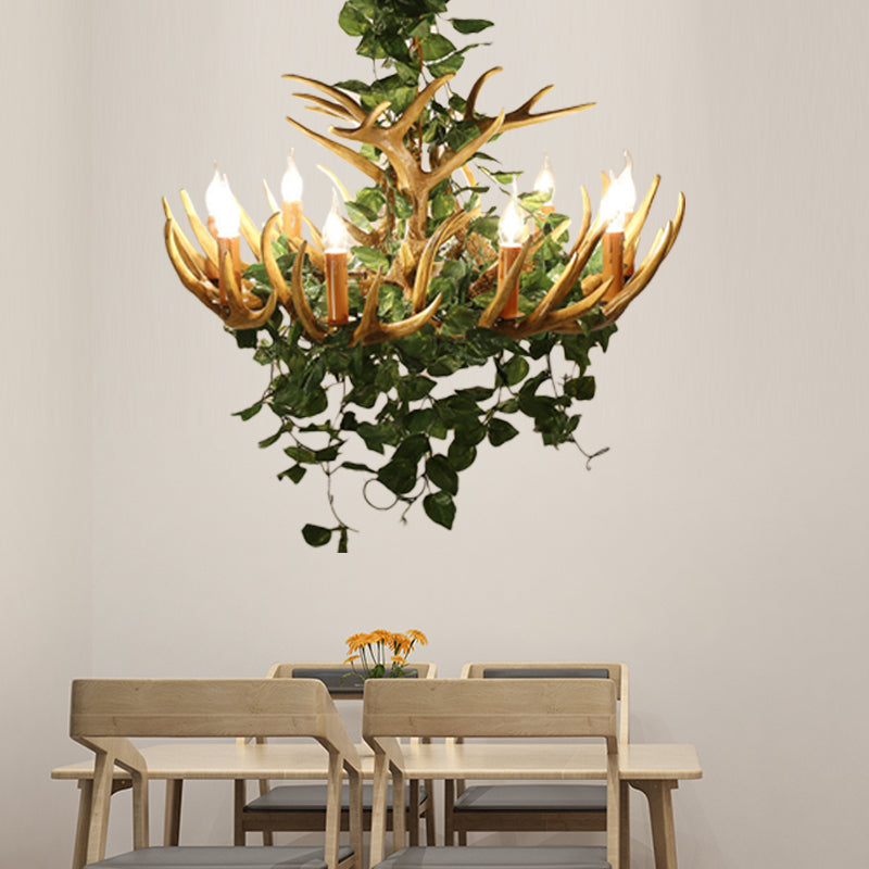 Candle Living Room Hanging Lamp Rustic Resin 4/6/12 Bulbs Pink/Green Chandelier Pendant Light