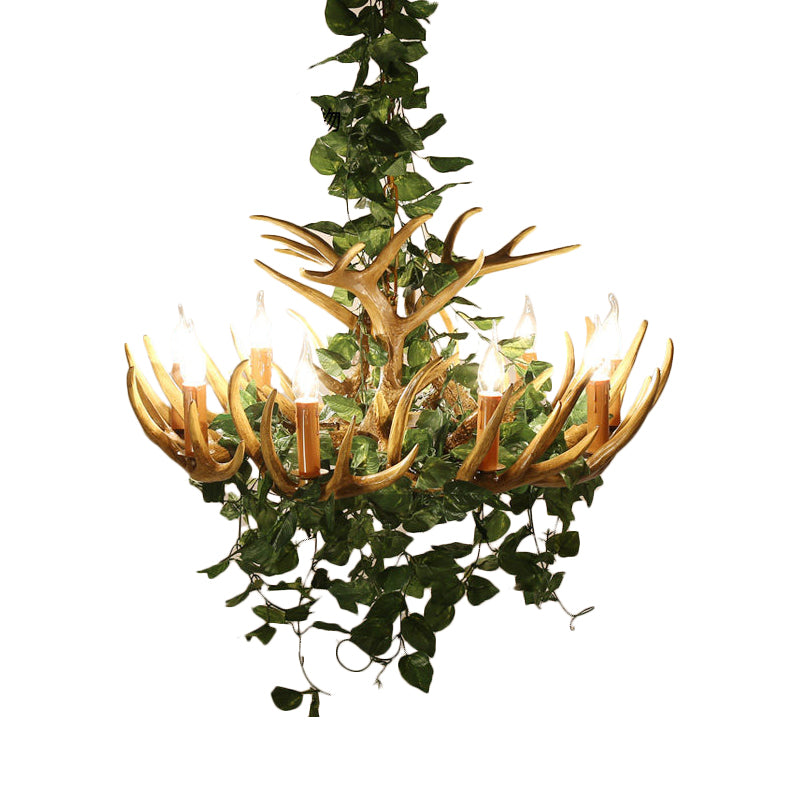 Candle Living Room Hanging Lamp Rustic Resin 4/6/12 Bulbs Pink/Green Chandelier Pendant Light