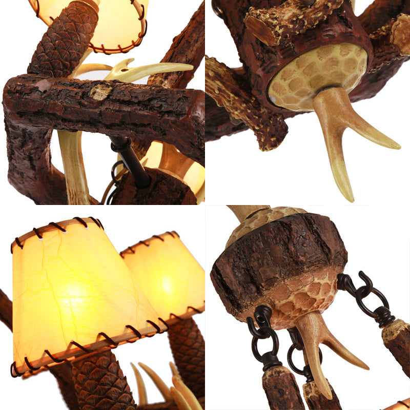 Brun Brown Pendant Chandelier Farmhouse Fabric à 3 têtes salon suspendu