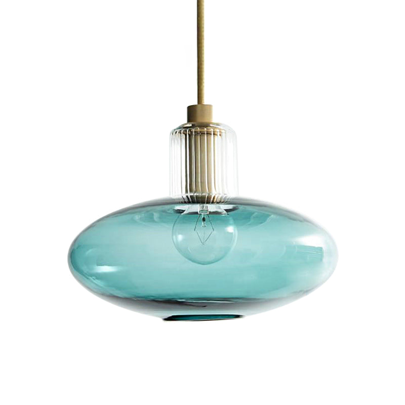 Contemporary Oval Suspension Pendant Grey/Blue Glass 1 Head Hanging Light for Bedroom