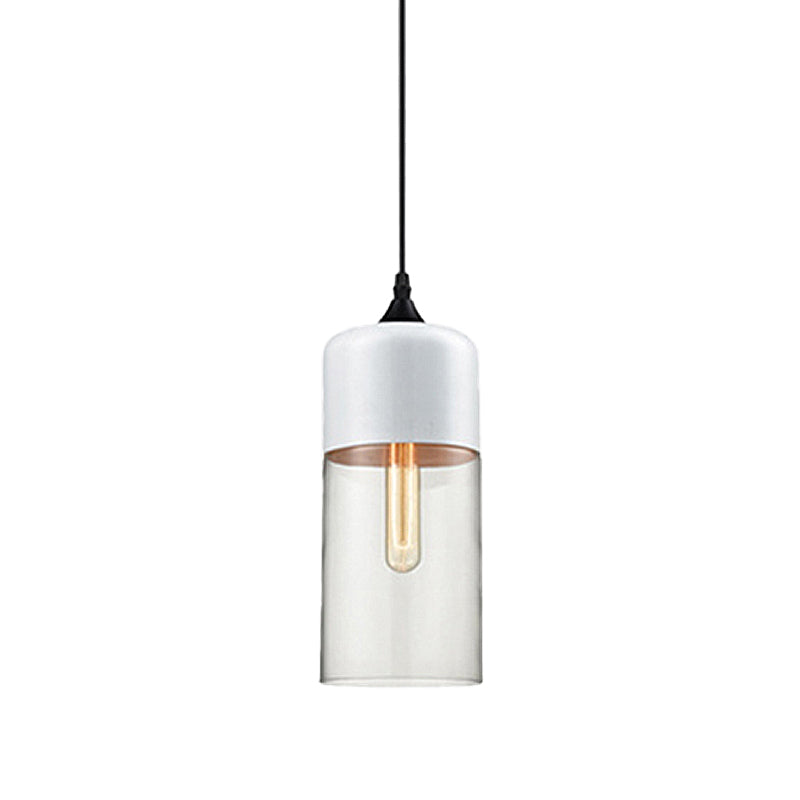 5 "/ 7" / 8 "de large tambour / cylindre / pot transparent en verre transparent pendant moderne 1 clair de suspension blanche / noir clair