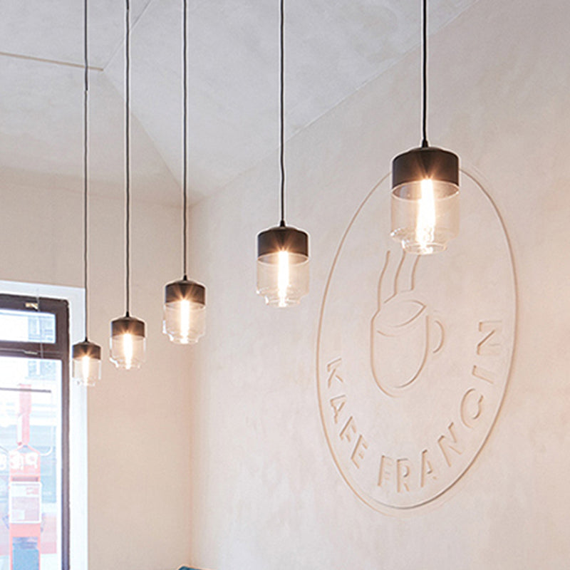 5 "/ 7" / 8 "de large tambour / cylindre / pot transparent en verre transparent pendant moderne 1 clair de suspension blanche / noir clair