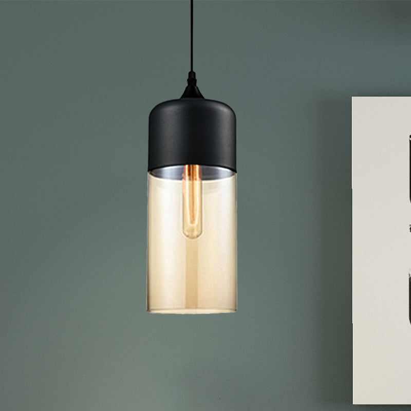 5 "/ 7" / 8 "de large tambour / cylindre / pot transparent en verre transparent pendant moderne 1 clair de suspension blanche / noir clair