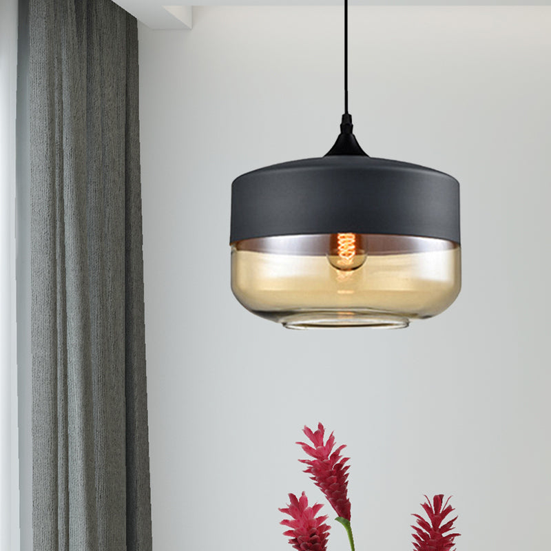 5 "/ 7" / 8 "de large tambour / cylindre / pot transparent en verre transparent pendant moderne 1 clair de suspension blanche / noir clair