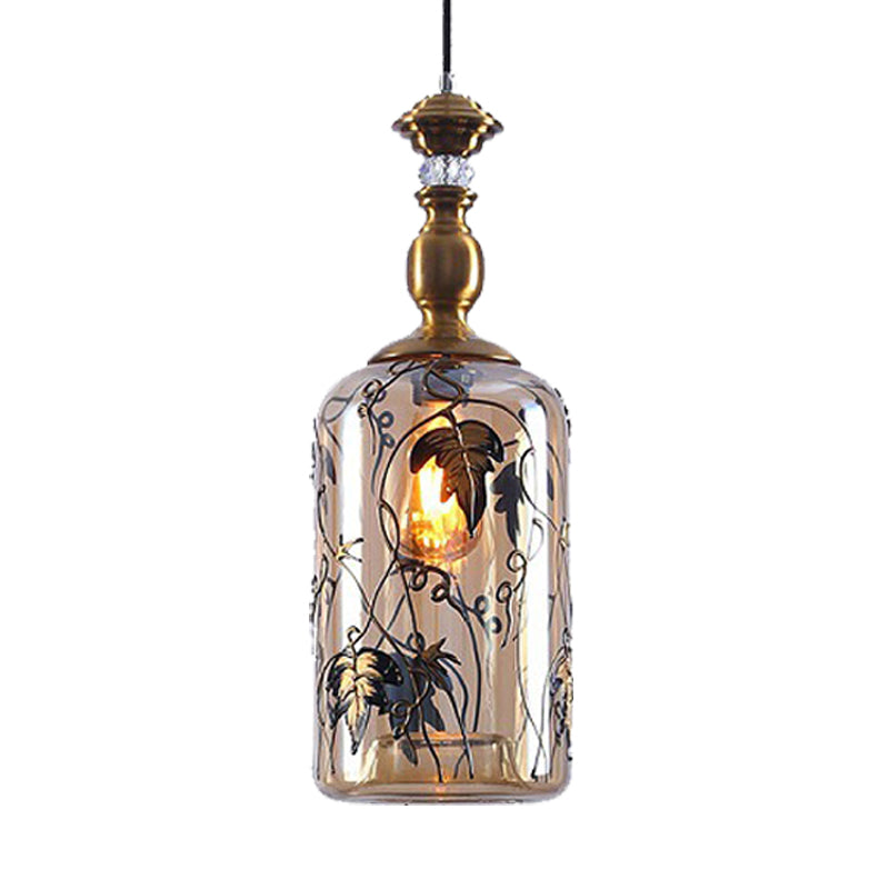Jar Living Room Hanging Lamp Amber Glass 1 Head Colonial Pendant Lighting Fixture