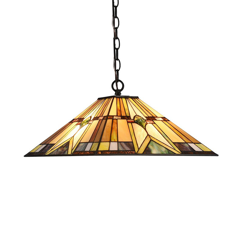 Tiffany Rhombus/Shell Ceiling Lamp 1 Head Brown Stained Art Glass Hanging Pendant Light for Dining Room