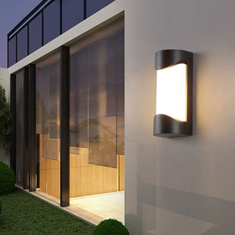 Cylindrical Outdoor Flush Mount Wall Sconce Metallic Modernist LED Wall Light in Black