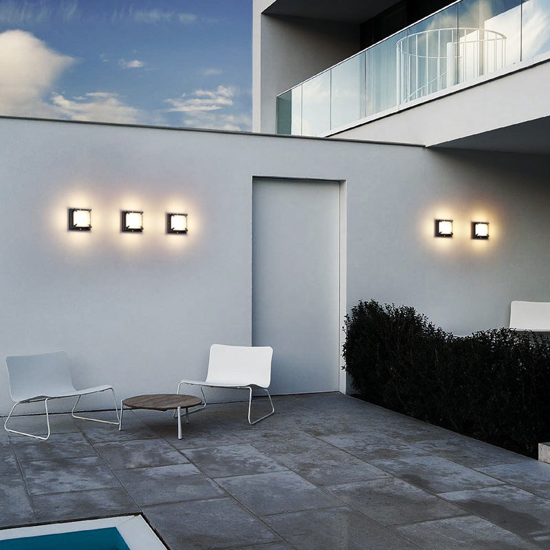 Accesorio de iluminación de pared de patio cuadrado vidrio esmerilado contemporáneo de pared de pared de pared en negro