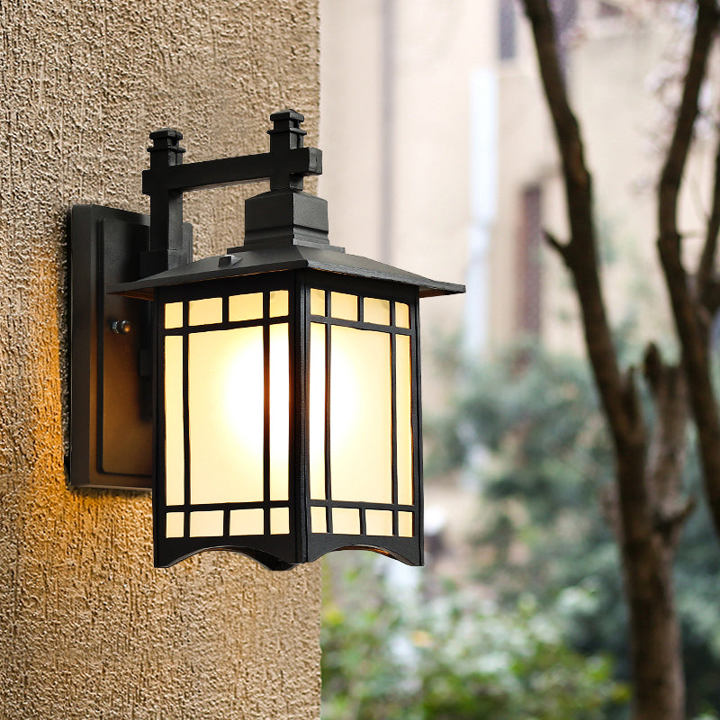 Rectangular Outdoor Wall Lighting Rustic Metal 1-Light Black Finish Sconce Wall Light