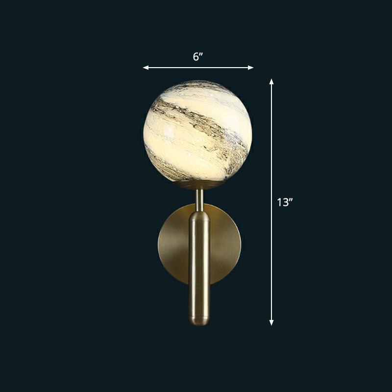 Glass Ball Shaped Wall Mount Light Postmodern 1 Head Brass Finish Sconce Lamp for Living Room