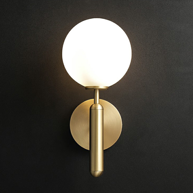 Glass Ball Shaped Wall Mount Light Postmodern 1 Head Brass Finish Sconce Lamp for Living Room