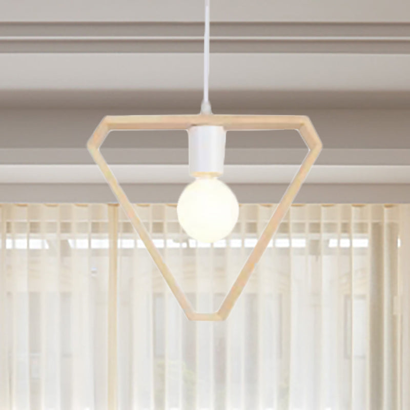 Triangle/Square/Hexagonal Drop Pendant Contemporary Wooden 1-Light Bedroom Ceiling Light Fixture