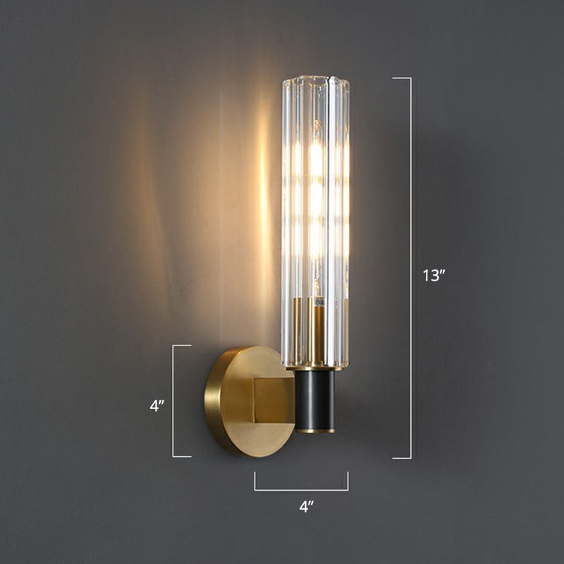 Tubular Wall Light Sconce Minimalist Crystal Prism Brass Finish Wall Mount Light for Bedroom