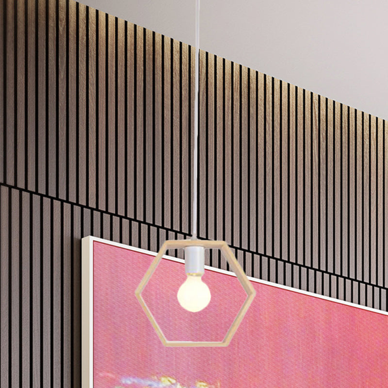 Triangle/Square/Hexagonal Drop Pendant Contemporary Wooden 1-Light Bedroom Ceiling Light Fixture
