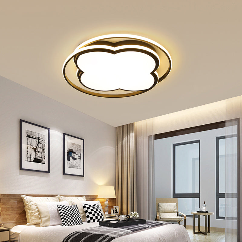 Floral LED Flushmount Ceiling Lamp Minimalism Metal Bedroom Flush Mount Light in Black