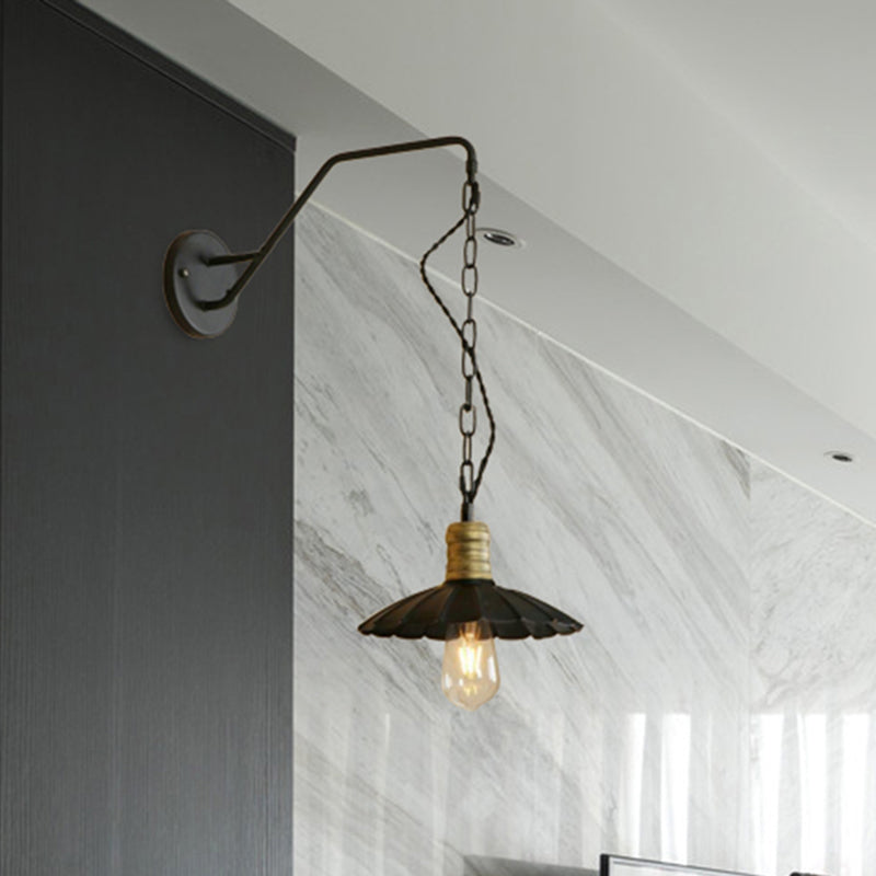 Black Scalloped Wall Hanging Light Vintage Stylish Metallic 1 Bulb Dining Table Wall Sconce Light, 10"/14" Width