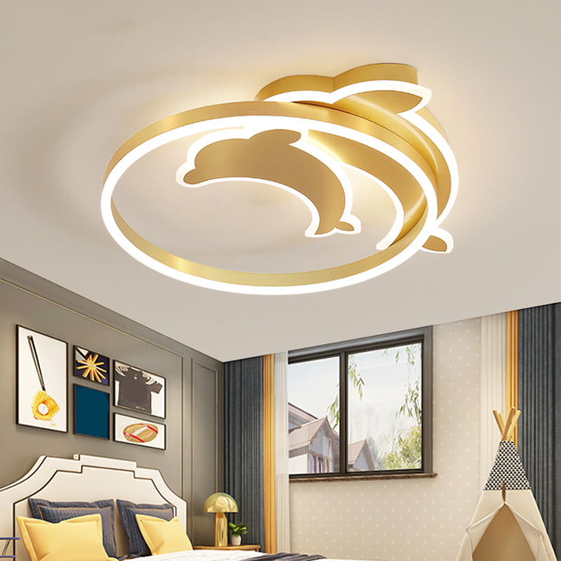 Childrens Ceiling Light Gold Dolphin und Loop Led Flush Mount Halterung mit Acryl-Schatten