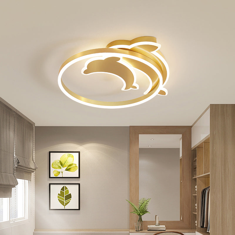 Childrens Ceiling Light Gold Dolphin und Loop Led Flush Mount Halterung mit Acryl-Schatten