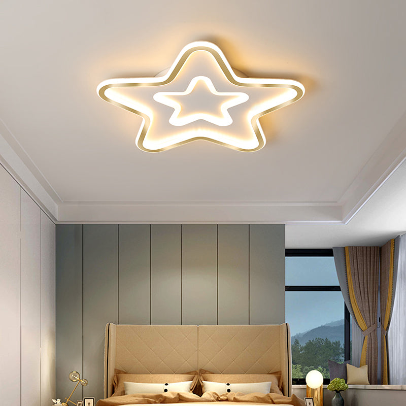 Acrylic Star LED Flush Mount Lamp Simplicity Gold Finish Ceiling Light for Child Room
