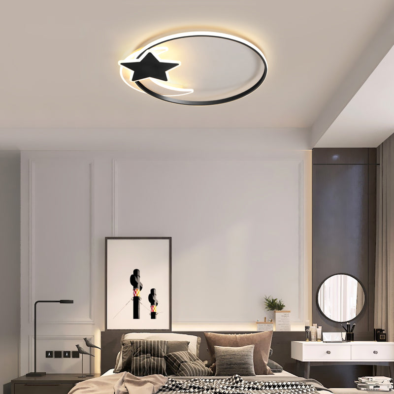 Lámpara empotrada de metal Simplicity con luz empotrada en el techo LED de anillo negro con decoración de luna y estrella